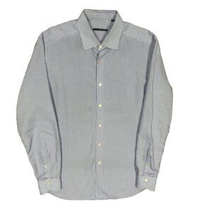 XACUS Dress Shirt Textured Made in Italy Cotton Long Sleeve Blue 16.5 Large